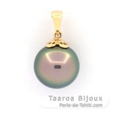 18K solid Gold Pendant and 1 Tahitian Pearl Round B 11.7 mm