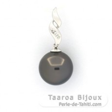 Rhodiated Sterling Silver Pendant and 1 Tahitian Pearl Round C 11.5 mm