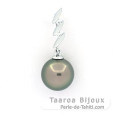 Rhodiated Sterling Silver Pendant and 1 Tahitian Pearl Round C 9.9 mm