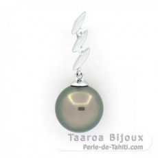 Rhodiated Sterling Silver Pendant and 1 Tahitian Pearl Round C 9.9 mm