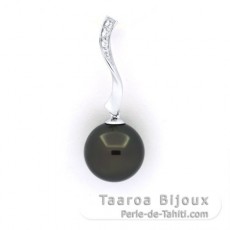 Rhodiated Sterling Silver Pendant and 1 Tahitian Pearl Round C 10.9 mm