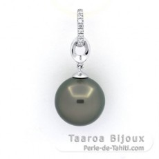 Rhodiated Sterling Silver Pendant and 1 Tahitian Pearl Round C 11.7 mm