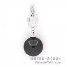 Rhodiated Sterling Silver Pendant and 1 Tahitian Pearl Round C 11.4 mm