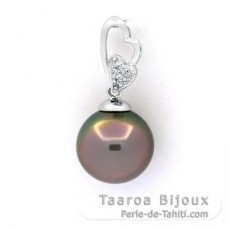 Rhodiated Sterling Silver Pendant and 1 Tahitian Pearl Near-Round C 11.5 mm