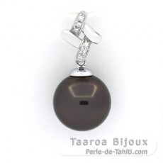 Rhodiated Sterling Silver Pendant and 1 Tahitian Pearl Round C 11.8 mm