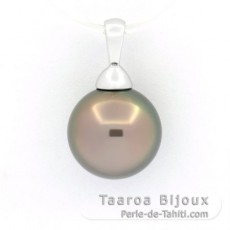 Rhodiated Sterling Silver Pendant and 1 Tahitian Pearl Round C 11.1 mm