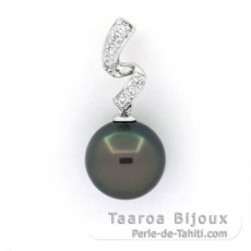 Rhodiated Sterling Silver Pendant and 1 Tahitian Pearl Round C 11.5 mm