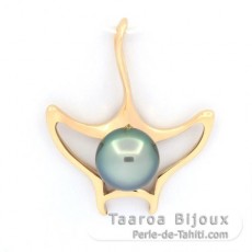 18K solid Gold Pendant and 1 Tahitian Pearl Round B+ 8.7 mm