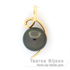 18K solid Gold Pendant and 1 Tahitian Pearl Round B 9.4 mm