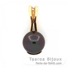 18K solid Gold Pendant and 1 Tahitian Pearl Round B 10 mm