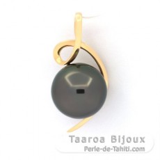 18K solid Gold Pendant and 1 Tahitian Pearl Near Round A/B 9.3 mm