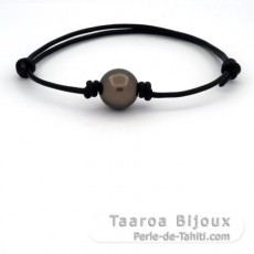 Leather Bracelet and 1 Tahitian Pearl Round C/D 12.5 mm