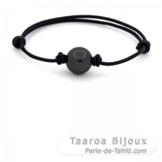 Leather Bracelet and 1 Tahitian Pearl Round C 12.5 mm