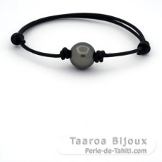 Leather Bracelet and 1 Tahitian Pearl Round C 12.7 mm