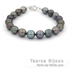 Bracelet with 18 Tahitian Pearls Semi-Baroque B 8 to 9 mm and Sterling Silver