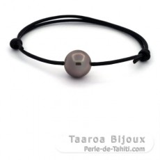 Leather Bracelet and 1 Tahitian Pearl Near-Round C 11.9 mm