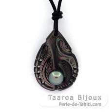 Mother-of-Pearl pendant and 1 Tahitian Pearl Semi-Round C 8.9 mm