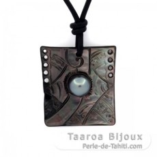 Mother-of-Pearl pendant and 1 Tahitian Pearl Semi-Round C 8.1 mm