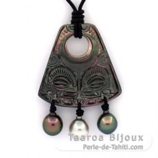 Mother-of-Pearl pendant and 3 Tahitian Pearls Semi-Baroque B/C from 9.6 to 9.9 mm