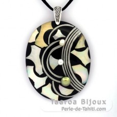 Mother-of-Pearl pendant and 3 Tahitian Keishis