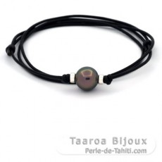 Leather Necklace and 1 Tahitian Pearl Round C 12.1 mm