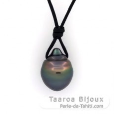 Leather Necklace and 1 Tahitian Pearl Ringed B 10.9 mm