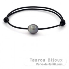 Leather Bracelet and 1 Tahitian Pearl Semi-Baroque C 10.8 mm