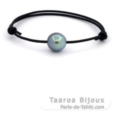 Leather Bracelet and 1 Tahitian Pearl Semi-Baroque C 12.6 mm