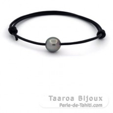 Leather Bracelet and 1 Tahitian Pearl Semi-Baroque A 10.3 mm