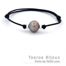Waxed Cotton Bracelet and 1 Tahitian Pearl Ringed C 13.2 mm