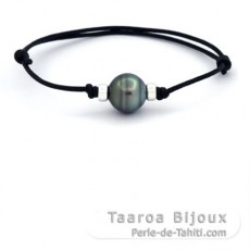 Waxed Cotton Bracelet and 1 Tahitian Pearl Ringed C 13 mm