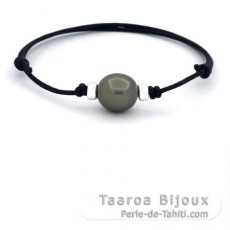 Waxed Cotton Bracelet and 1 Tahitian Pearl Semi-Baroque C 12.8 mm