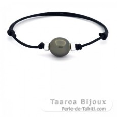 Waxed Cotton Bracelet and 1 Tahitian Pearl Semi-Baroque C 12.8 mm