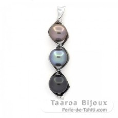 Rhodiated Sterling Silver Pendant and 3 Tahitian Pearls Semi-Baroque B from 10.1 to 10.3 mm