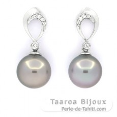 Rhodiated Sterling Silver Earrings and 2 Tahitian Pearls 1 Round & 1 Near-Round B/C 9.7 and 9.9 mm