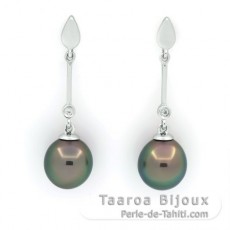 Rhodiated Sterling Silver Earrings and 2 Tahitian Pearls Semi-Baroque C 8.9 mm