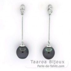 Rhodiated Sterling Silver Earrings and 2 Tahitian Pearls Semi-Baroque B/C 8 mm