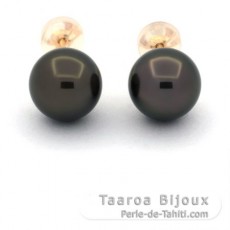 18K solid Gold Earrings and 2 Tahitian Pearls 1 Round & 1 Near-Round B/C 8.8 mm