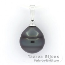 Rhodiated Sterling Silver Pendant and 1 Tahitian Pearl Ringed C 11.3 mm