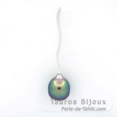 Rhodiated Sterling Silver Pendant and 1 Tahitian Pearl Ringed B+ 9.4 mm