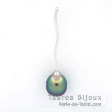 Rhodiated Sterling Silver Pendant and 1 Tahitian Pearl Ringed B+ 9.4 mm