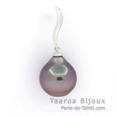 Rhodiated Sterling Silver Pendant and 1 Tahitian Pearl Ringed C 11.3 mm