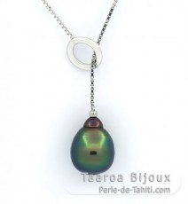 Rhodiated Sterling Silver Necklace and 1 Tahitian Pearl Ringed B+ 10.2 mm
