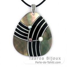 Mother-of-Pearl pendant and 3 Tahitian Keishis