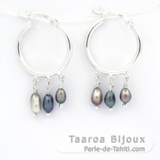 Rhodiated Sterling Silver Earrings and 6 Tahitian Keishis