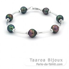 Rhodiated Sterling Silver Bracelet and 7 Tahitian Pearls Semi-Baroque C from 8.5 to 9.3 mm