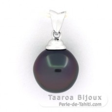 18K Solid White Gold Pendant and 1 Tahitian Pearl Semi-Baroque B 11.4 mm