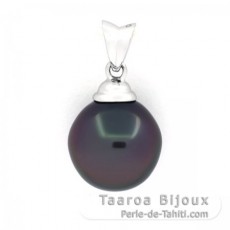 18K Solid White Gold Pendant and 1 Tahitian Pearl Semi-Baroque B 11.4 mm