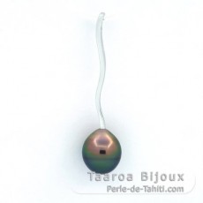 Rhodiated Sterling Silver Pendant and 1 Tahitian Pearl Ringed B 9.2 mm