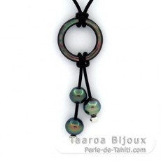 Leather Necklace and 3 Tahitian Pearls Semi-Baroque C from 9.6 to 10.3 mm
